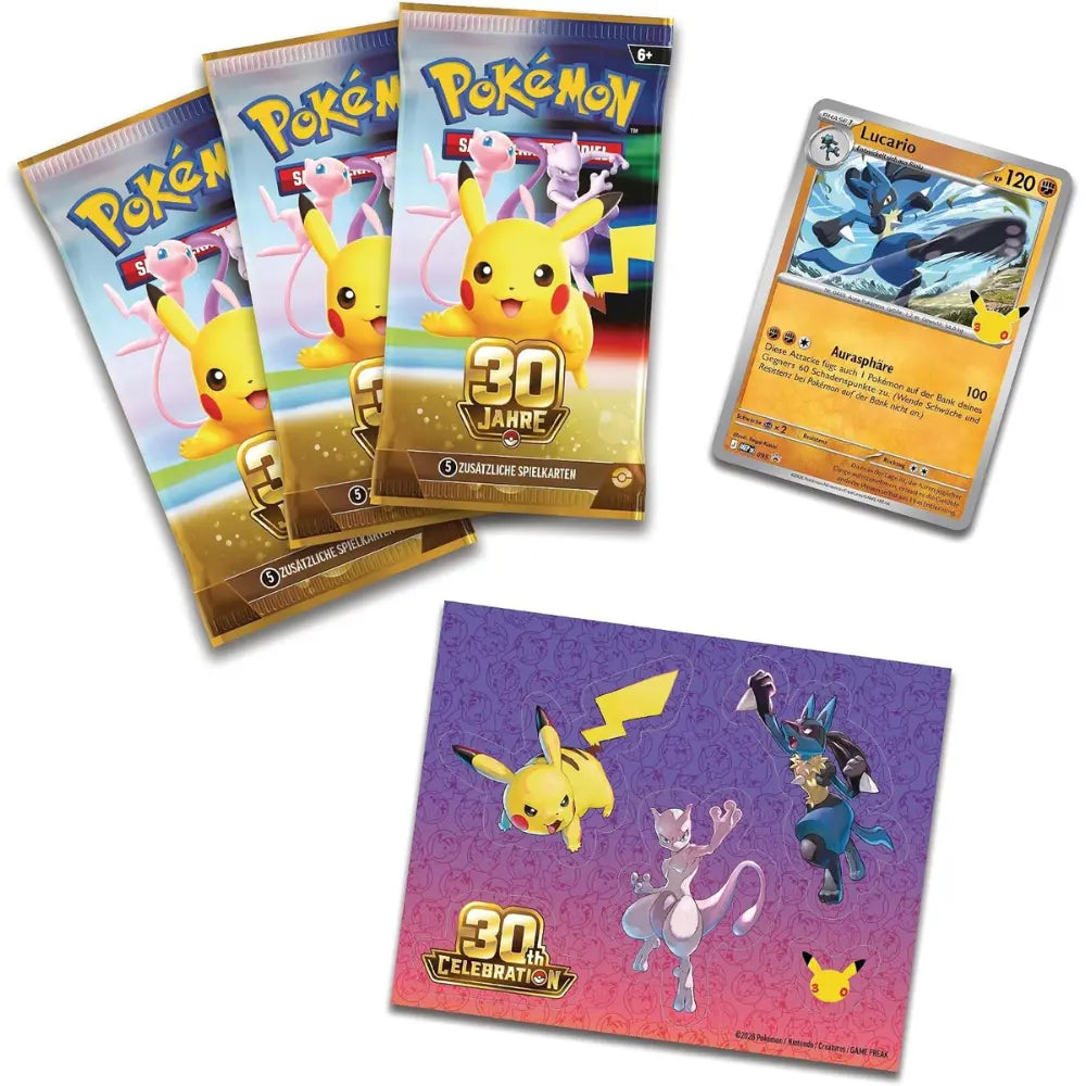 Pokemon 30 Jahre Tech Sticker Kollektion Lucario – Booster, Promokarte und Sticker-Bogen – bei CardsRfun