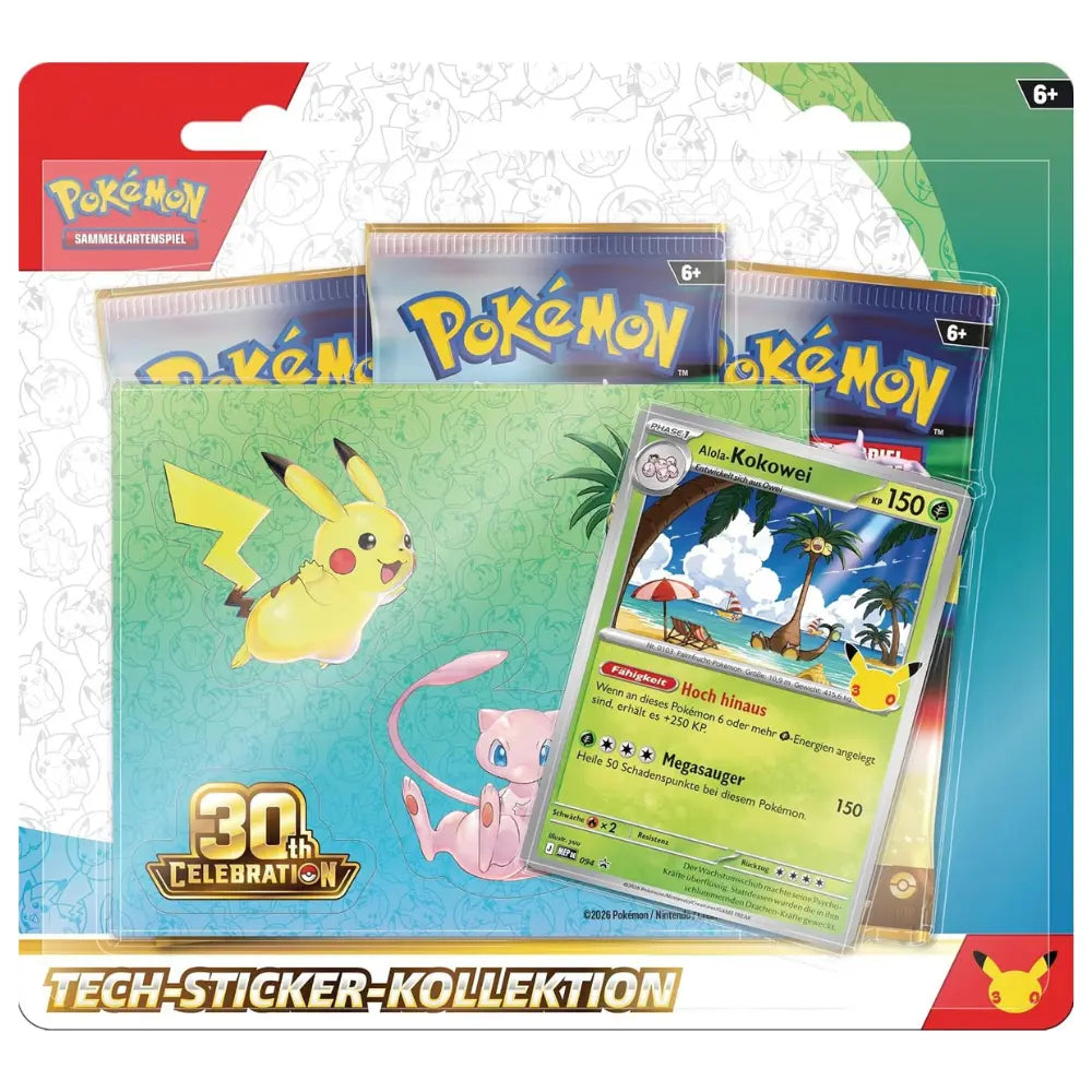 Pokemon 30 Jahre Tech Sticker Kollektion Alola-Kokowei – Verpackung mit Promokarte – bei CardsRfun