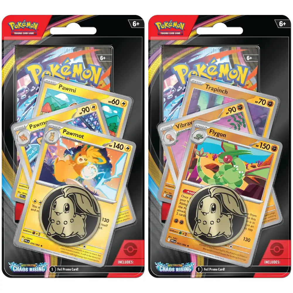 Pokemon Chaos Rising 1-Pack Premium Blister – beide Varianten: Pawmi-Linie und Trapinch-Linie