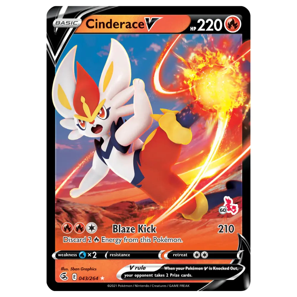 Cinderace V - 043/264 (#60 Cinderace Stamped) - Battle Academy 2022 (BA22) CardsRfun