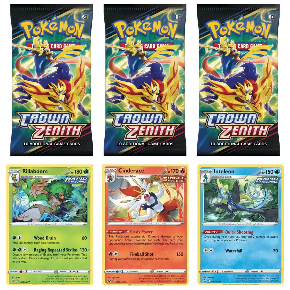 Pokemon Crown Zenith Pin Collection- Rillaboom / Inteleon / Cinderace CardsRfun