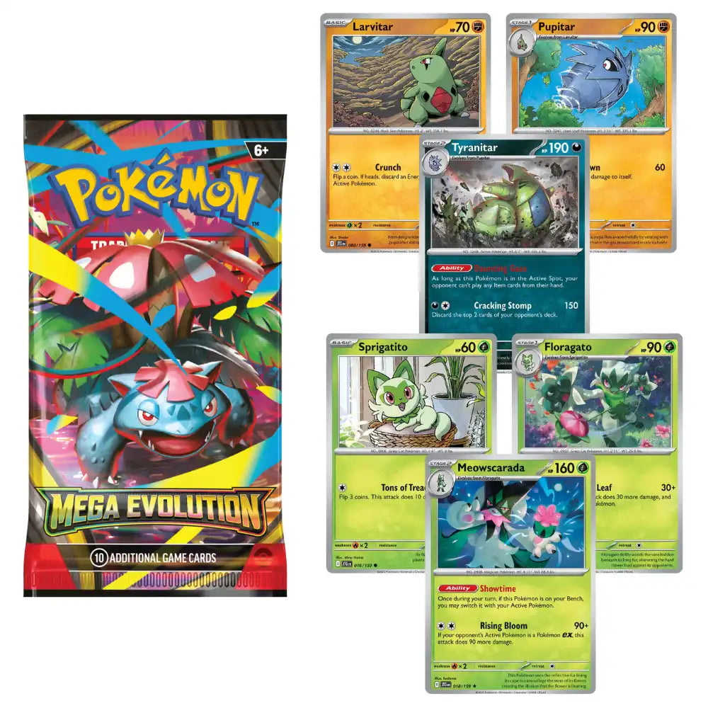 Pokemon Mega Evolution: 1-Pack Premium Blister Meowscarada Tyranitar CardsRfun