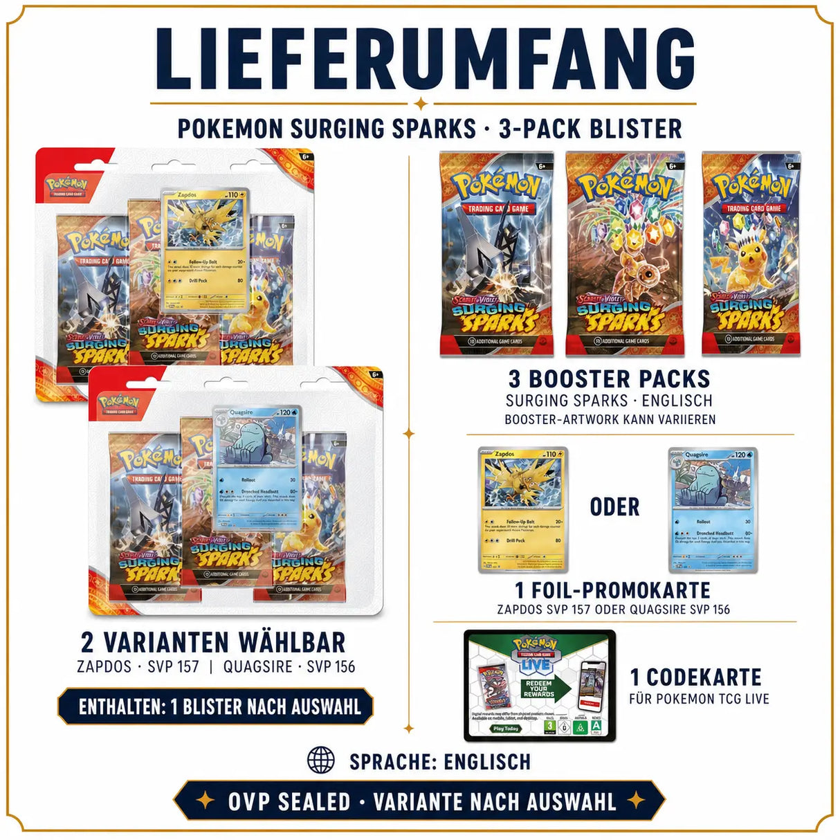 Pokemon Surging Sparks: 3-Pack Blister
