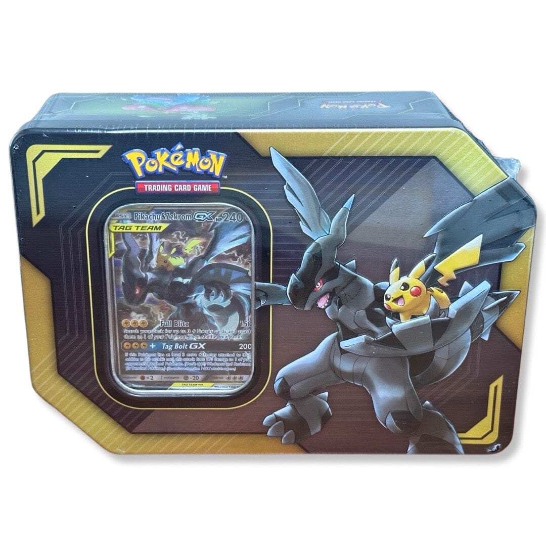 POKEMON 2019 TAG TEAM METAL TIN-SUN AND MOON SERIES- PIKACHU AND ZEKROM GX