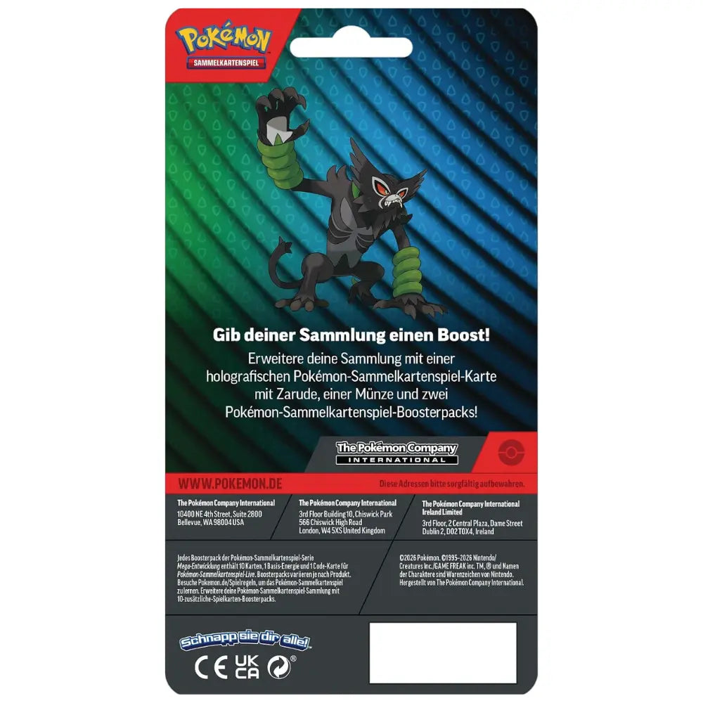 Rückseite Pokemon 2-Pack Blister Zarude mit Produktbeschreibung DE – bei CardsRfun