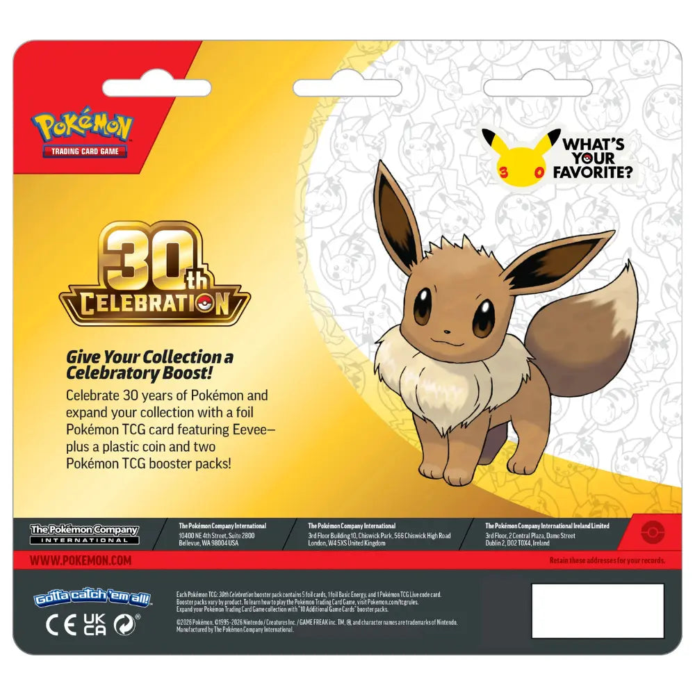 Pokemon 30th Celebration 2-Pack Blister Eevee – Rückseite mit Inhaltsbeschreibung – bei CardsRfun