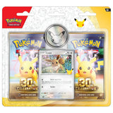 Pokemon 30th Celebration 2-Pack Blister Eevee – Vorderseite mit Foil-Promo und Münze – bei CardsRfun