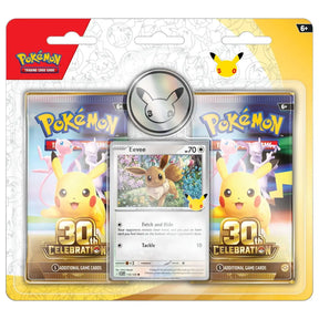 Pokemon 30th Celebration 2-Pack Blister Eevee – Vorderseite mit Foil-Promo und Münze – bei CardsRfun