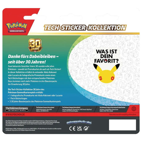 Pokemon 30 Jahre Tech Sticker Kollektion Alola-Kokowei – Rückseite mit Inhaltsangabe – bei CardsRfun