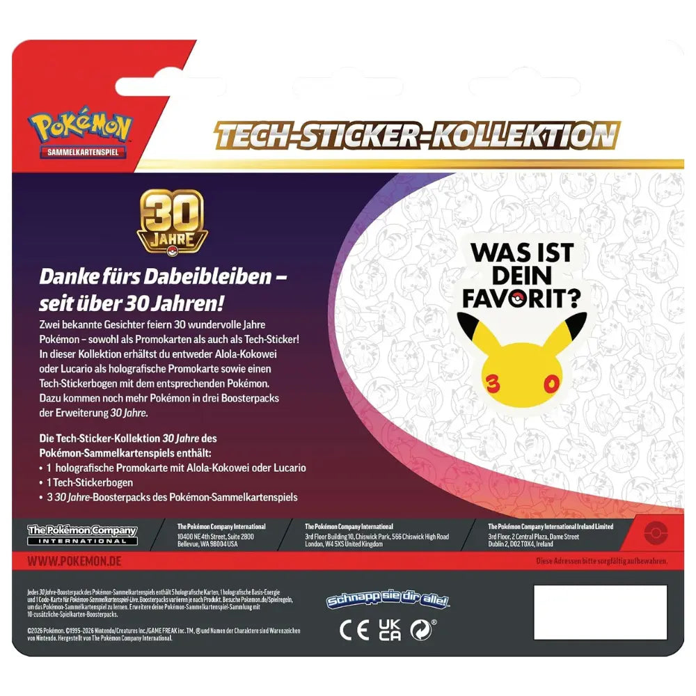 Pokemon 30 Jahre Tech Sticker Kollektion – Rückseite mit Inhaltsangabe – bei CardsRfun