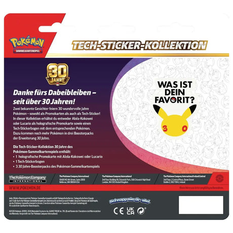 Pokemon 30 Jahre Tech Sticker Kollektion – Rückseite mit Inhaltsangabe – bei CardsRfun