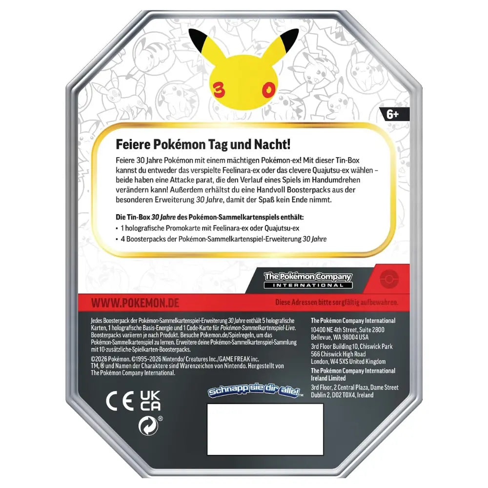 Pokemon 30 Jahre ex Tin – Rückseite mit Inhaltsangabe – bei CardsRfun