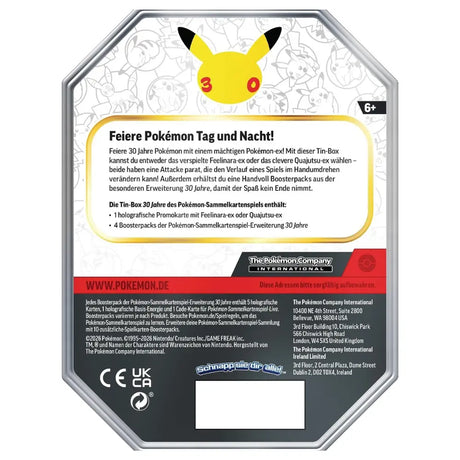 Pokemon 30 Jahre ex Tin – Rückseite mit Inhaltsangabe – bei CardsRfun