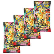 Pokemon Ascended Heroes Booster – vier Packs aufgefächert mit Mega Dragonite ex Artwork
