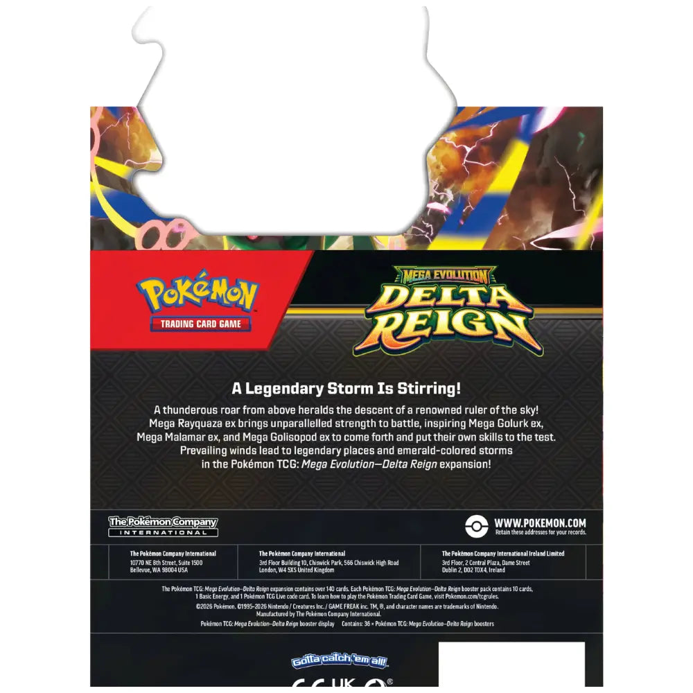 Rückseite Delta Reign Booster Display mit Inhaltsangabe – bei CardsRfun