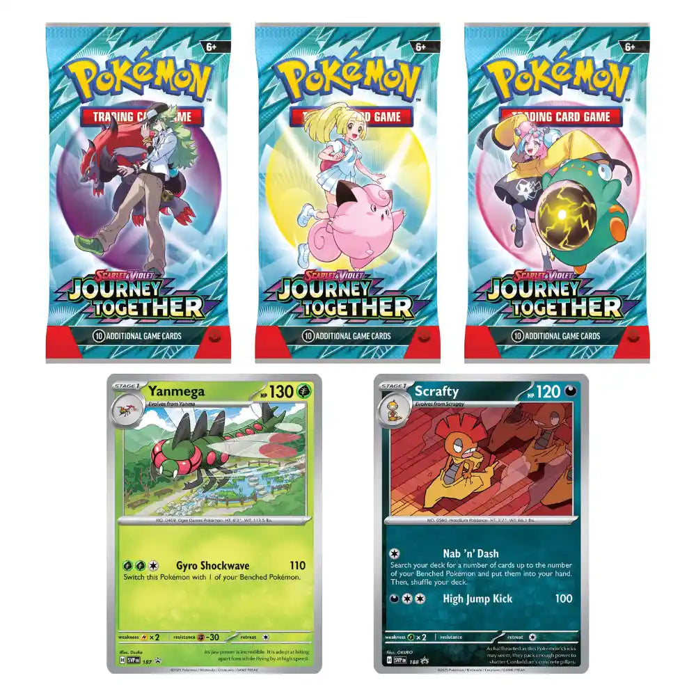 Pokemon Journey Together: 3-Pack Blister Yanmega Scrafty CardsRfun