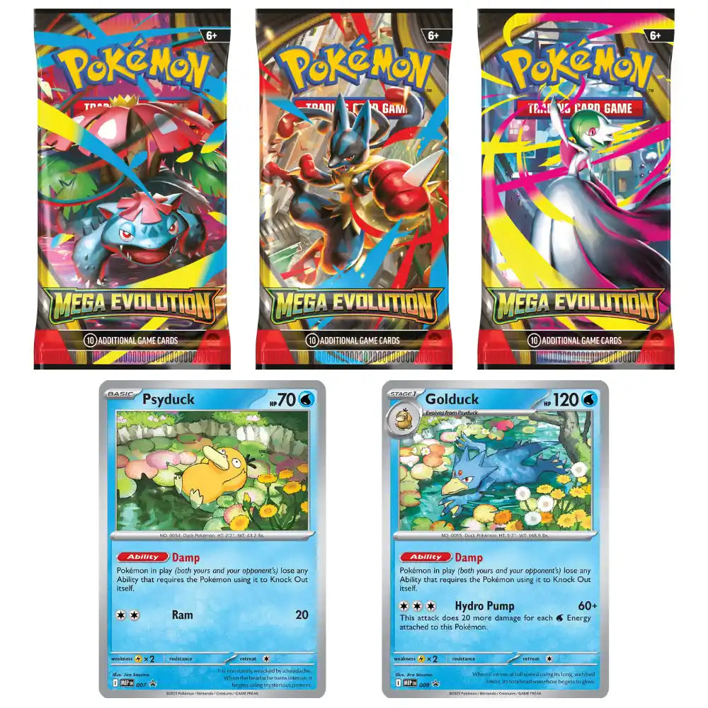Pokemon Mega Evolution: 3-Pack Blister Psyduck Golduck CardsRfun