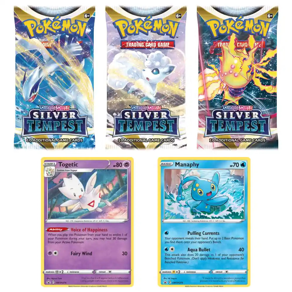 Pokemon Silver Tempest: 3-Pack Blister Togetic/ Manaphy CardsRfun