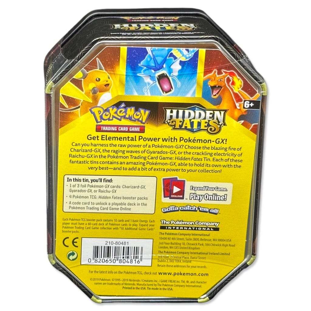 Pokemon Hidden Fates Tin: Charizard GX/ Raichu GX/ Gyarados GX