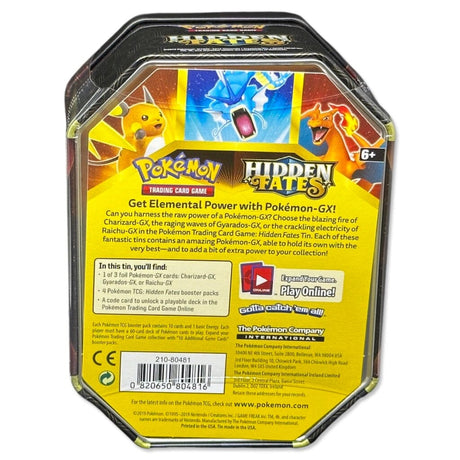 Pokemon Hidden Fates Tin: Charizard GX/ Raichu GX/ Gyarados GX